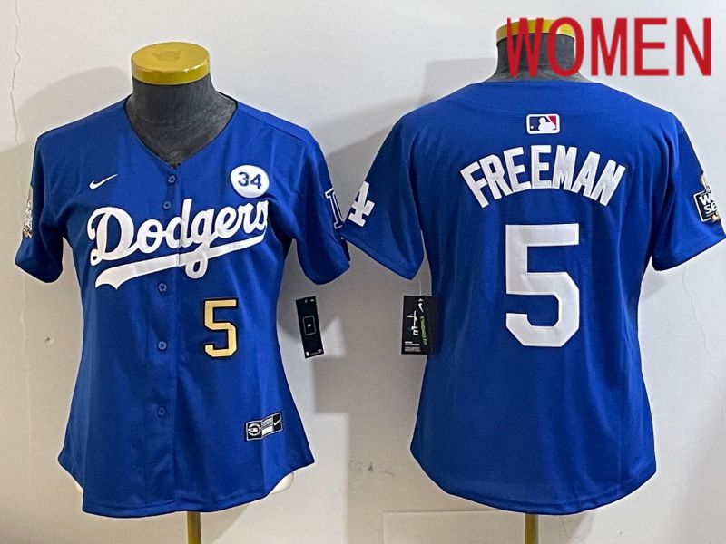 Women Los Angeles Dodgers #5 Freeman Blue Game 2024 Nike MLB Jersey style 11213->women mlb jersey->Women Jersey